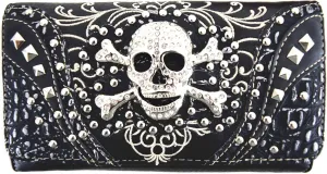 Western Style Sugar Skull Studded Country Purse Single Shoulder Bag Clutch Women Blocking Wristlet Wallet