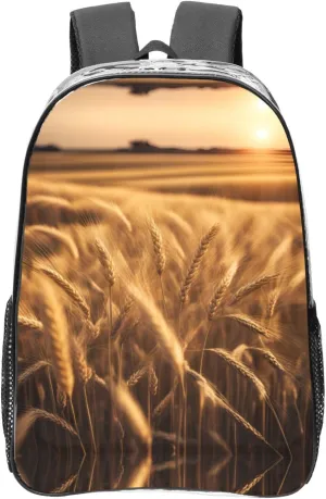 Wheat Field Print LargeTransparent Backpack Functional Clear PVC Bag Suitable Stadium Events Travel
