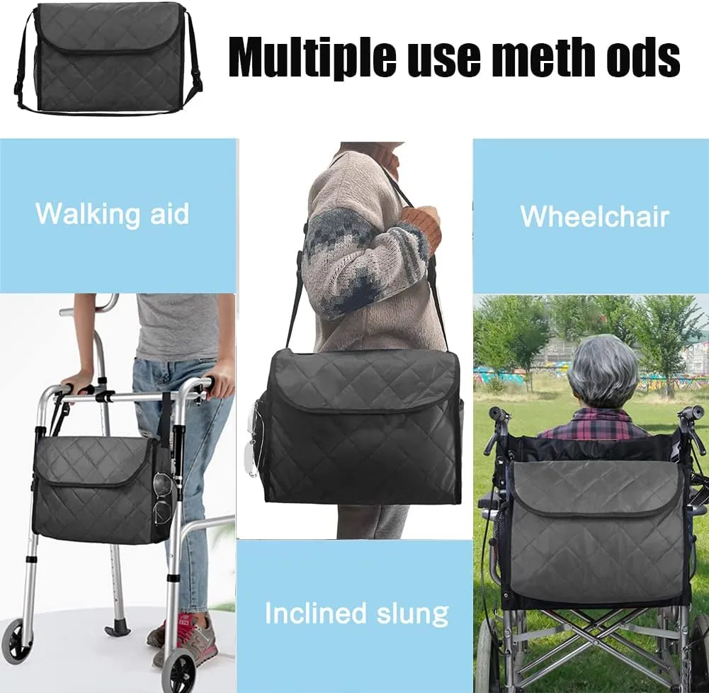 Wheelchair Bag Wheelchair Backpack Bag Wheel Chair Storage Tote Accessory Waterproof Travel Messenger Backpack for Men, Women, Handicap, Elderly and Storage Travel Items (Black)