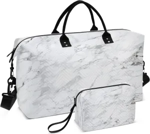 White Black Marble Travel Duffle Bag Gym Yoga Carry on Bags for Men Women Weekender Bag