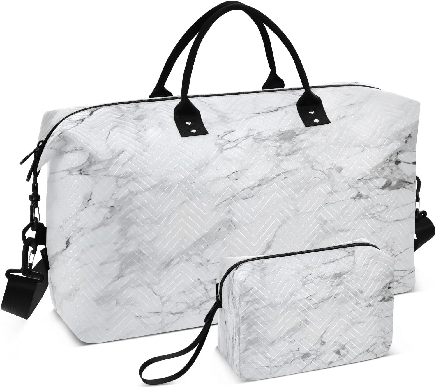 White Black Marble Travel Duffle Bag Gym Yoga Carry on Bags for Men Women Weekender Bag