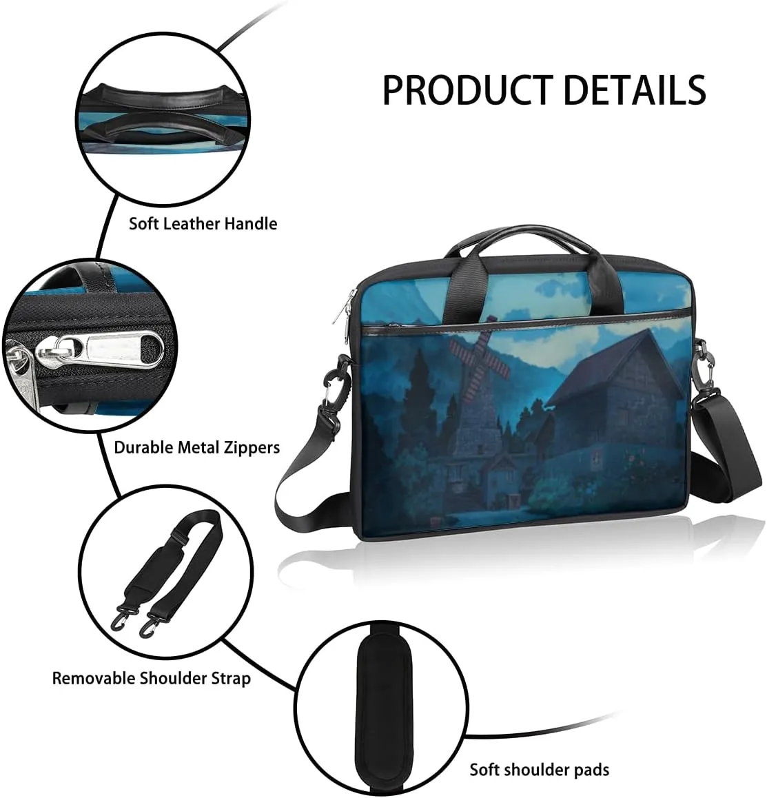 White Town Laptop Bag for Men Women 13-15 Inch Case Bags Sleeve Shoulder with Anti Slip Removable The Pad Straps