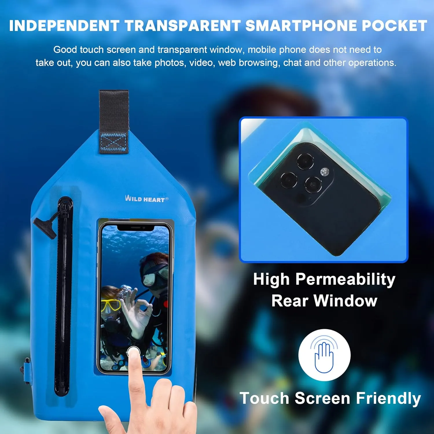 WILD HEART Waterproof Chest Sling Bag Pouch Fashion Diving Swimming Pool Beach Underwater Pouch Case Fully Waterproof Sea Fishing Diving Large Capacity Lightweight Bag