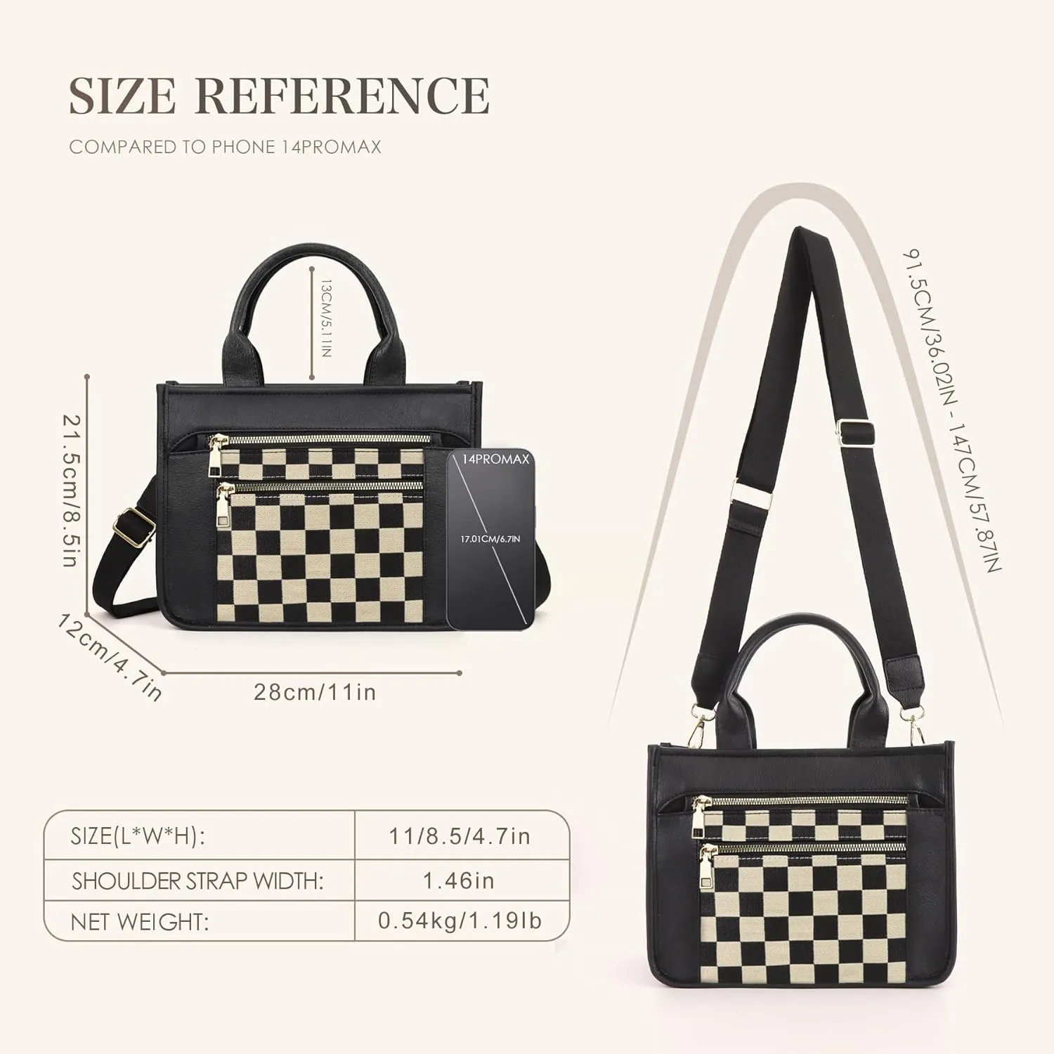 WJCD Women's Tote Handbags Stylish Vegan Leather Handheld Purse for Women Plaid Striped Adjustable Strap Durable Lightweight