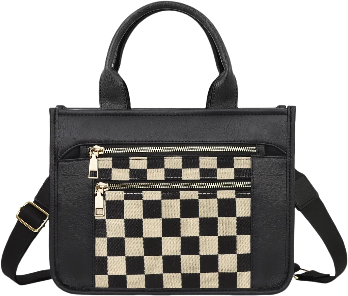 WJCD Women's Tote Handbags Stylish Vegan Leather Handheld Purse for Women Plaid Striped Adjustable Strap Durable Lightweight