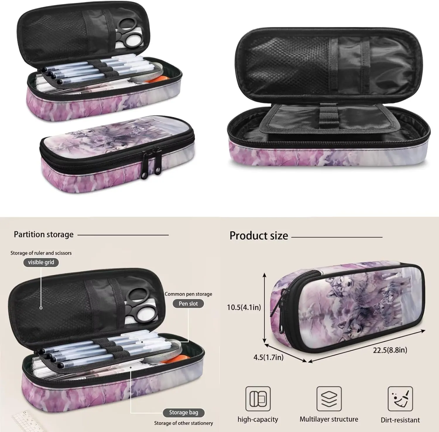 Wolf Bookbags for 6th Grade Boys Kids Backpack and Lunch Box Set Cool School Backpacks for Teens with Water Bottle Sleeve Casual Travel Daypack Elementary School Backpack for Boys