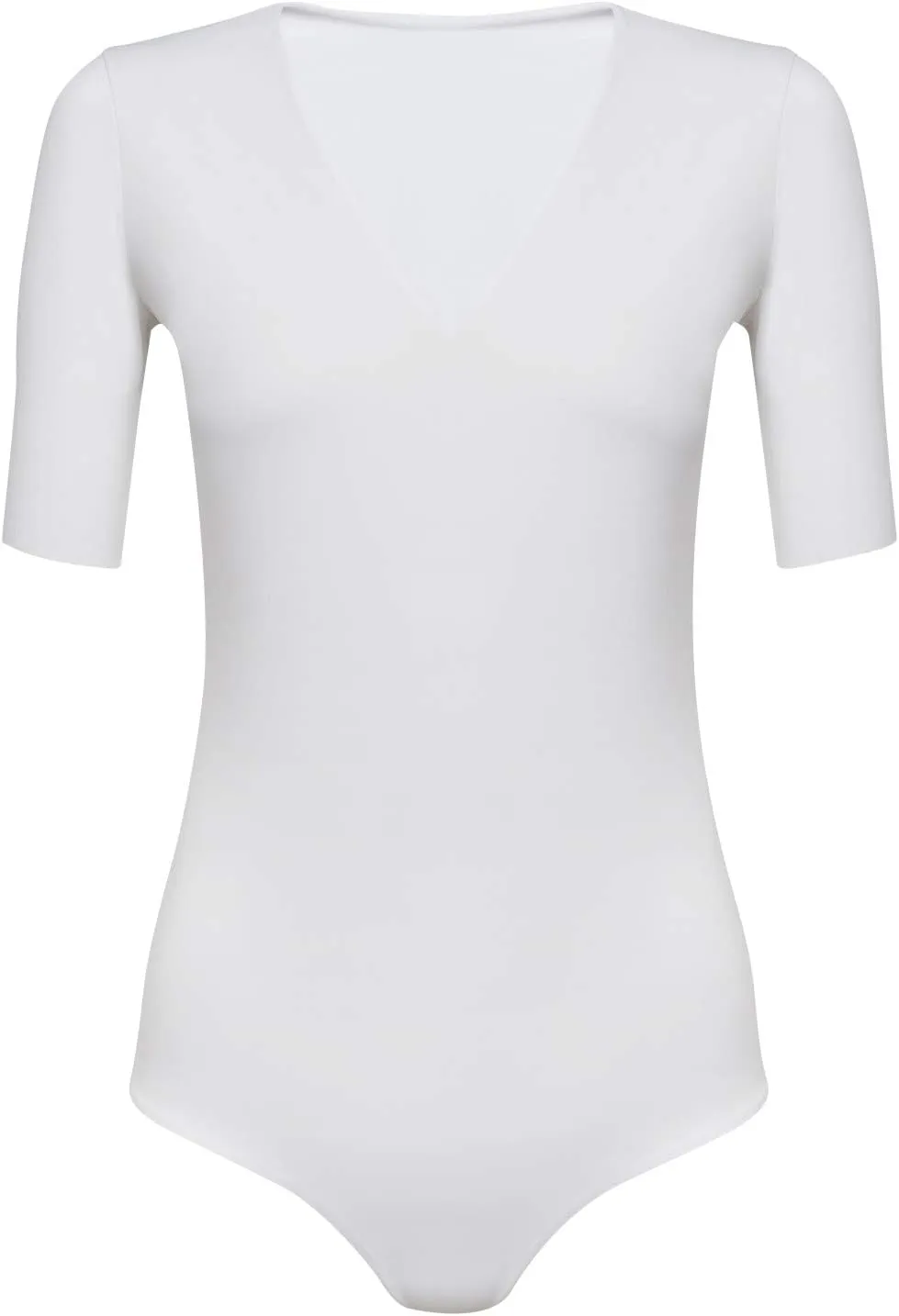 Wolford Vermont String Body for Women Lightweight Jersey Deep V-Neck Bodysuit with Short Slim Sleeves and Snap Fastener