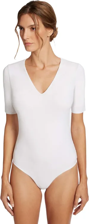 Wolford Vermont String Body for Women Lightweight Jersey Deep V-Neck Bodysuit with Short Slim Sleeves and Snap Fastener