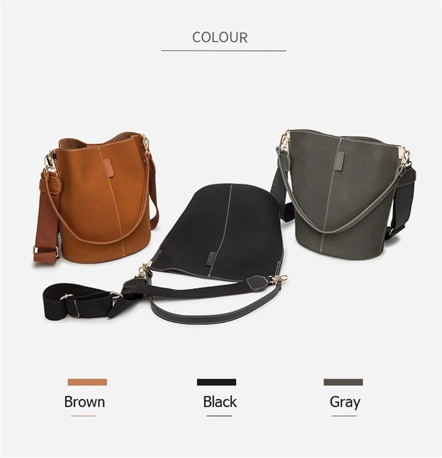 Women Bucket Bags Wide Strap Women Shoulder Bags Luxury Leather Crossbody Bag For Women(Black)