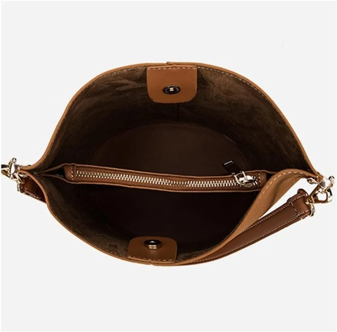 Women Bucket Bags Wide Strap Women Shoulder Bags Luxury Leather Crossbody Bag For Women(Black)