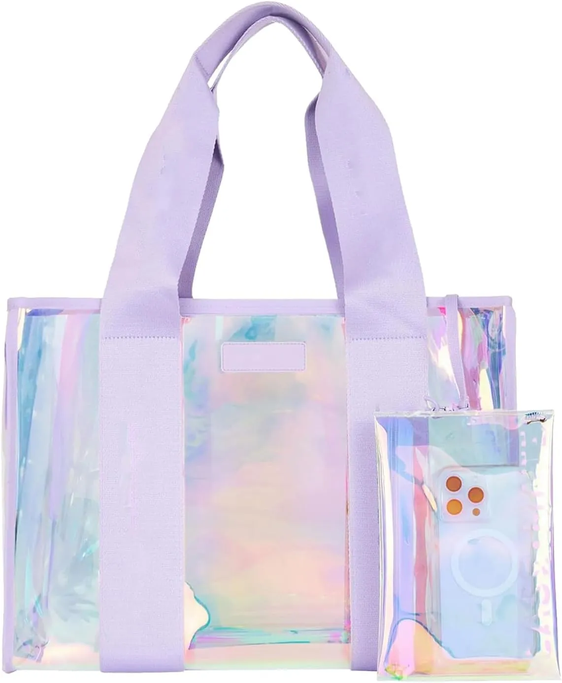 Women Clear Jelly Tote Bag,2 in 1 tote bag,Transparent Crossbody PVC Beach Bag,for Beach Stadium Concerts