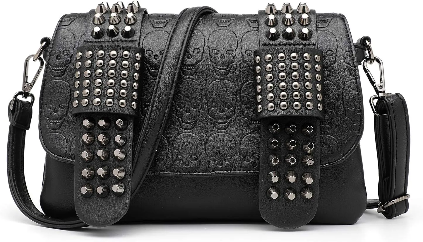 Women Gothic Skull Cross body Purse Bags Skull Rivet Shoulder Bag Purse