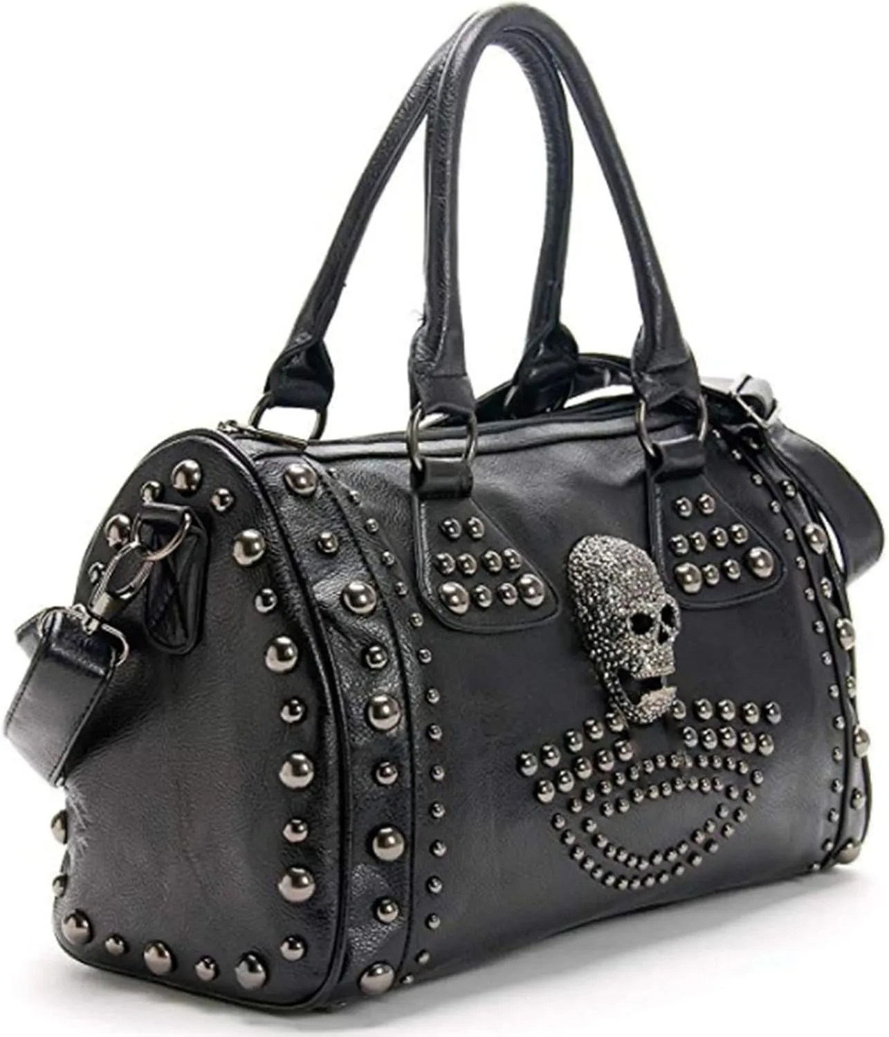 Women Punk Purse Top-handle Handbag PU Leather Satchel Tote Skull Rivet Shoulder Crossbody Bags Black (Rivet)