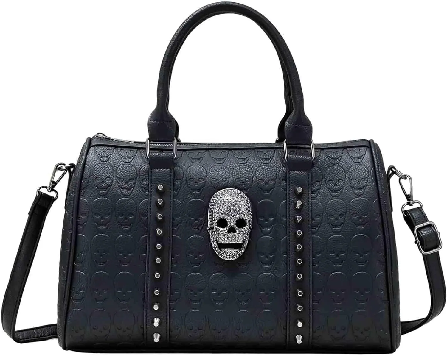 Women Punk Purse Top-handle Handbag PU Leather Satchel Tote Skull Rivet Shoulder Crossbody Bags Black (Rivet)
