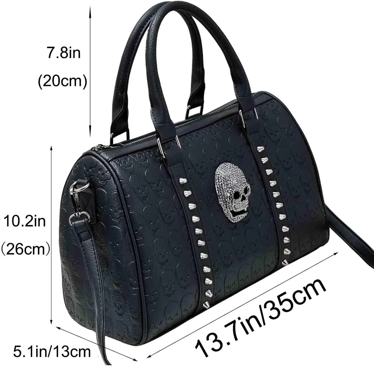 Women Punk Purse Top-handle Handbag PU Leather Satchel Tote Skull Rivet Shoulder Crossbody Bags Black (Rivet)