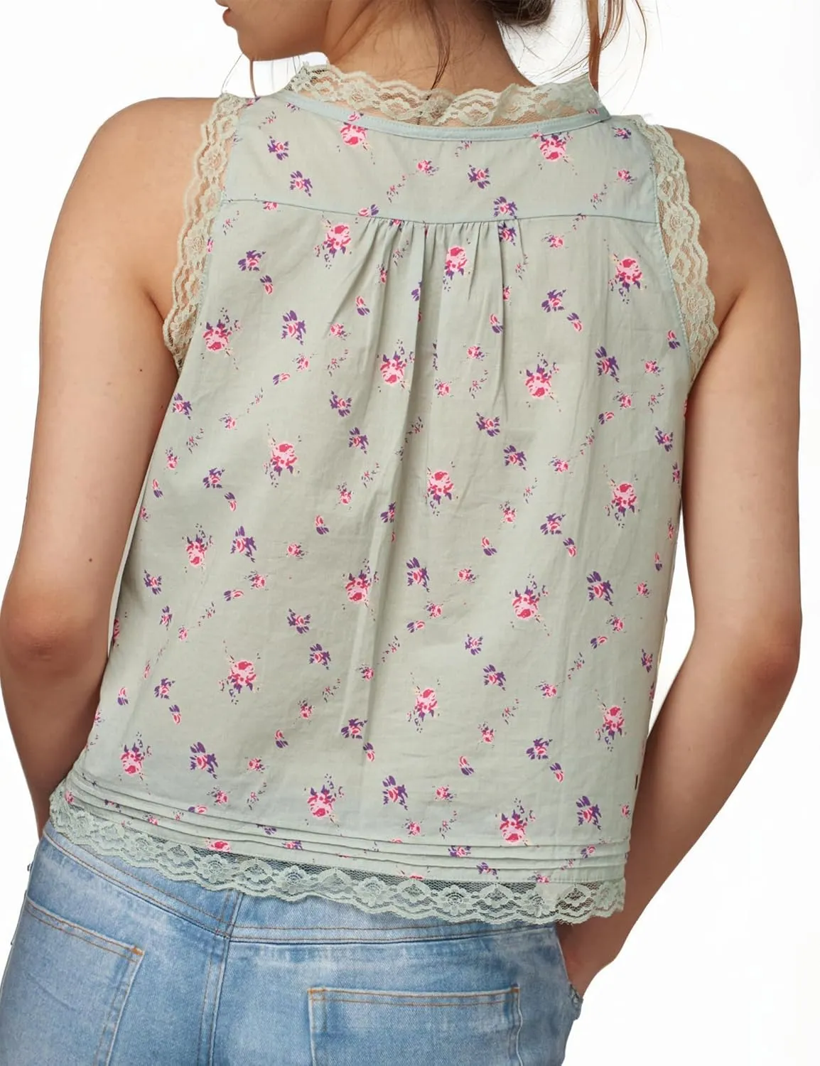 Women Summer Beach Vacation Boho Tie Front Tank Top Lace Y2k Button Down Cardigan Fashion Crop Tops Clothes 2025