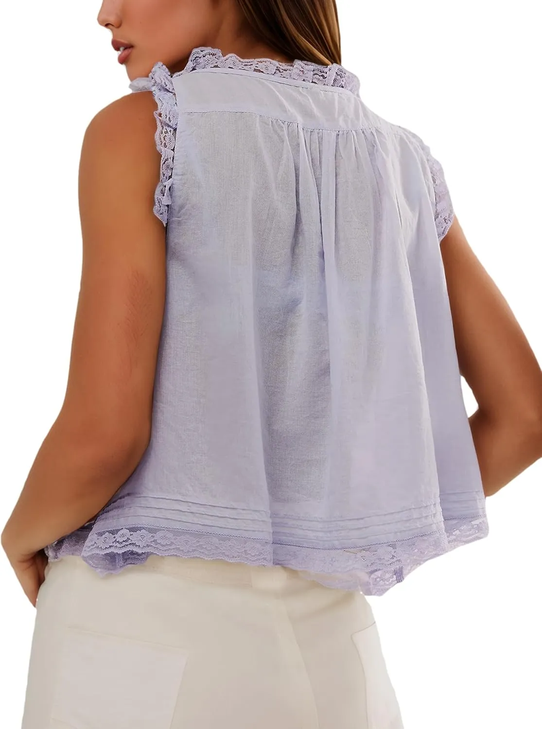Women Summer Beach Vacation Boho Tie Front Tank Top Lace Y2k Button Down Cardigan Fashion Crop Tops Clothes 2025