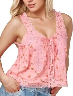 Women Summer Beach Vacation Boho Tie Front Tank Top Lace Y2k Button Down Cardigan Fashion Crop Tops Clothes 2025