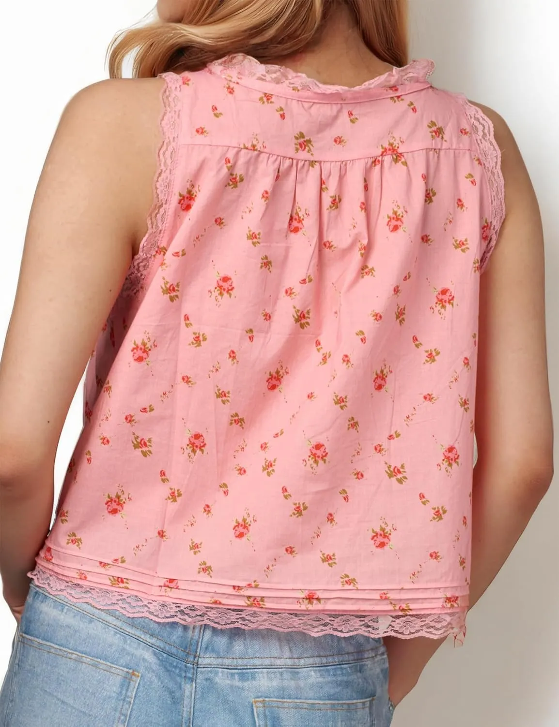 Women Summer Beach Vacation Boho Tie Front Tank Top Lace Y2k Button Down Cardigan Fashion Crop Tops Clothes 2025