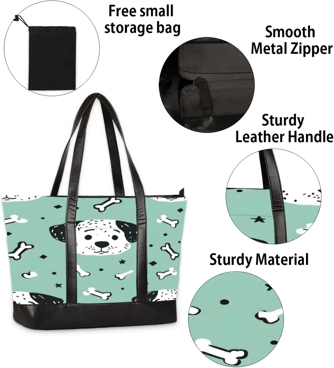 Women Tote Bag with Zipper, Shopper Handbag Travel Purse, PU Leather Laptop Tote Bags, Weekender Bags