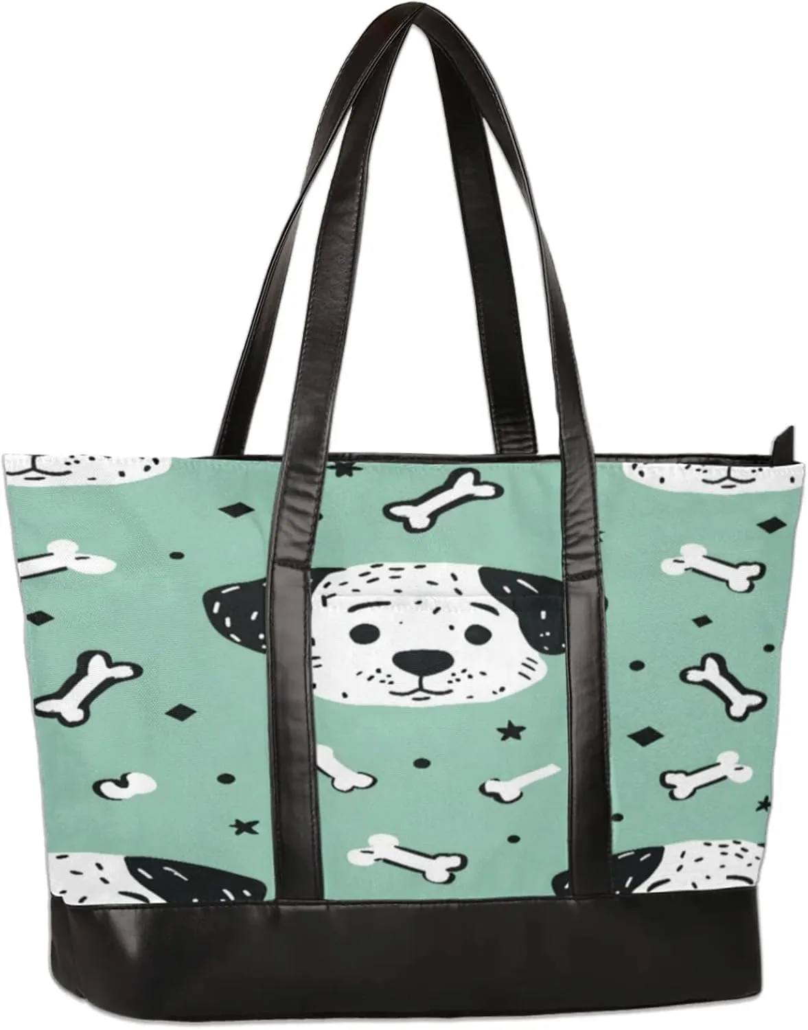 Women Tote Bag with Zipper, Shopper Handbag Travel Purse, PU Leather Laptop Tote Bags, Weekender Bags