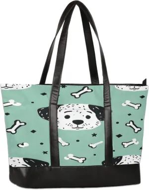 Women Tote Bag with Zipper, Shopper Handbag Travel Purse, PU Leather Laptop Tote Bags, Weekender Bags
