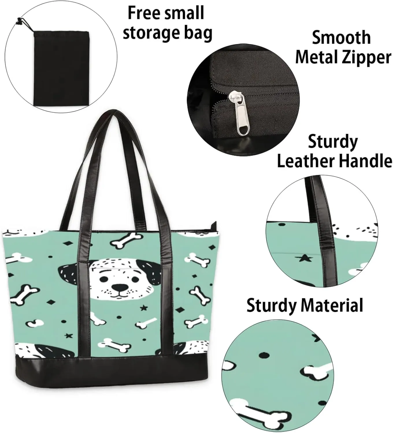 Women Tote Bag with Zipper, Shopper Handbag Travel Purse, PU Leather Laptop Tote Bags, Weekender Bags