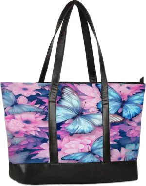 Women Tote Bag with Zipper, Shopper Handbag Travel Purse, PU Leather Laptop Tote Bags, Weekender Tote Bags