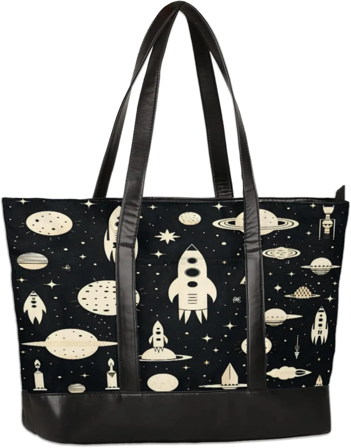 Women Tote Bag with Zipper, Shopper Handbag Travel Purse, PU Leather Laptop Tote Bags, Weekender Tote Bags