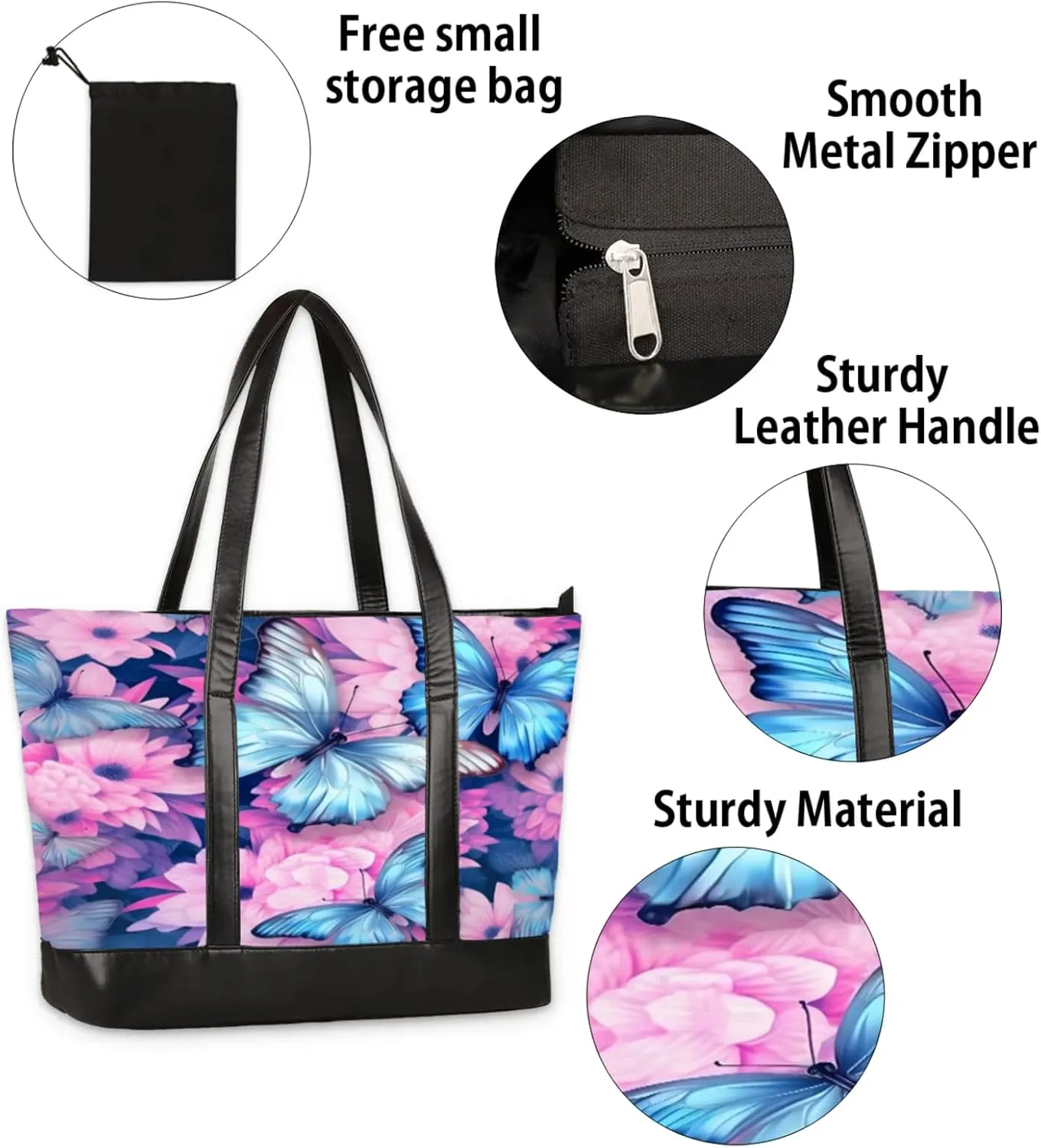 Women Tote Bag with Zipper, Shopper Handbag Travel Purse, PU Leather Laptop Tote Bags, Weekender Tote Bags