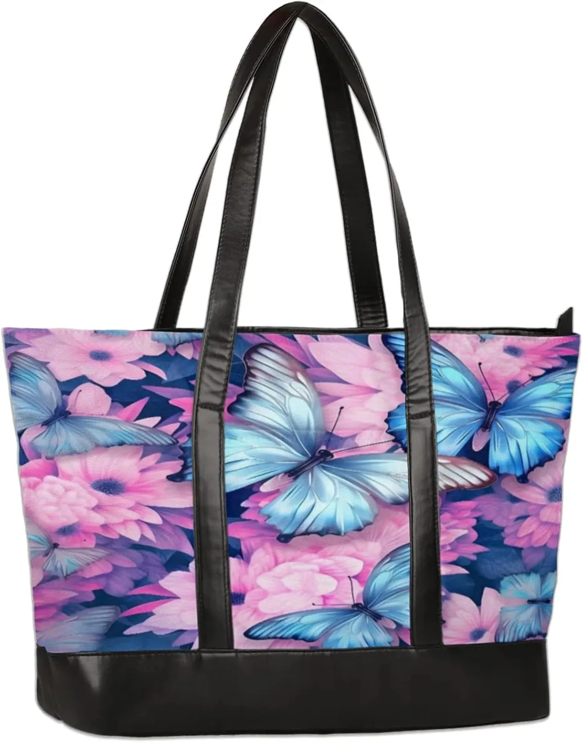 Women Tote Bag with Zipper, Shopper Handbag Travel Purse, PU Leather Laptop Tote Bags, Weekender Tote Bags