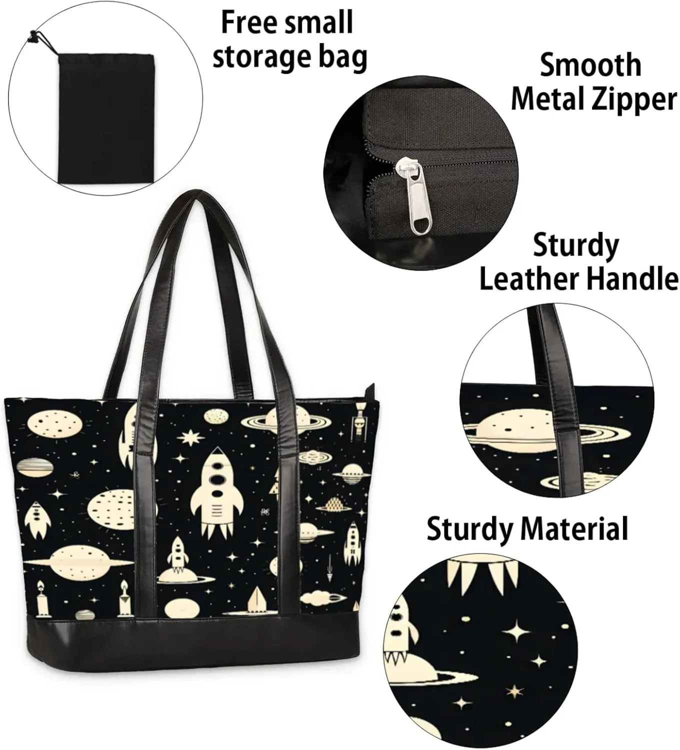Women Tote Bag with Zipper, Shopper Handbag Travel Purse, PU Leather Laptop Tote Bags, Weekender Tote Bags