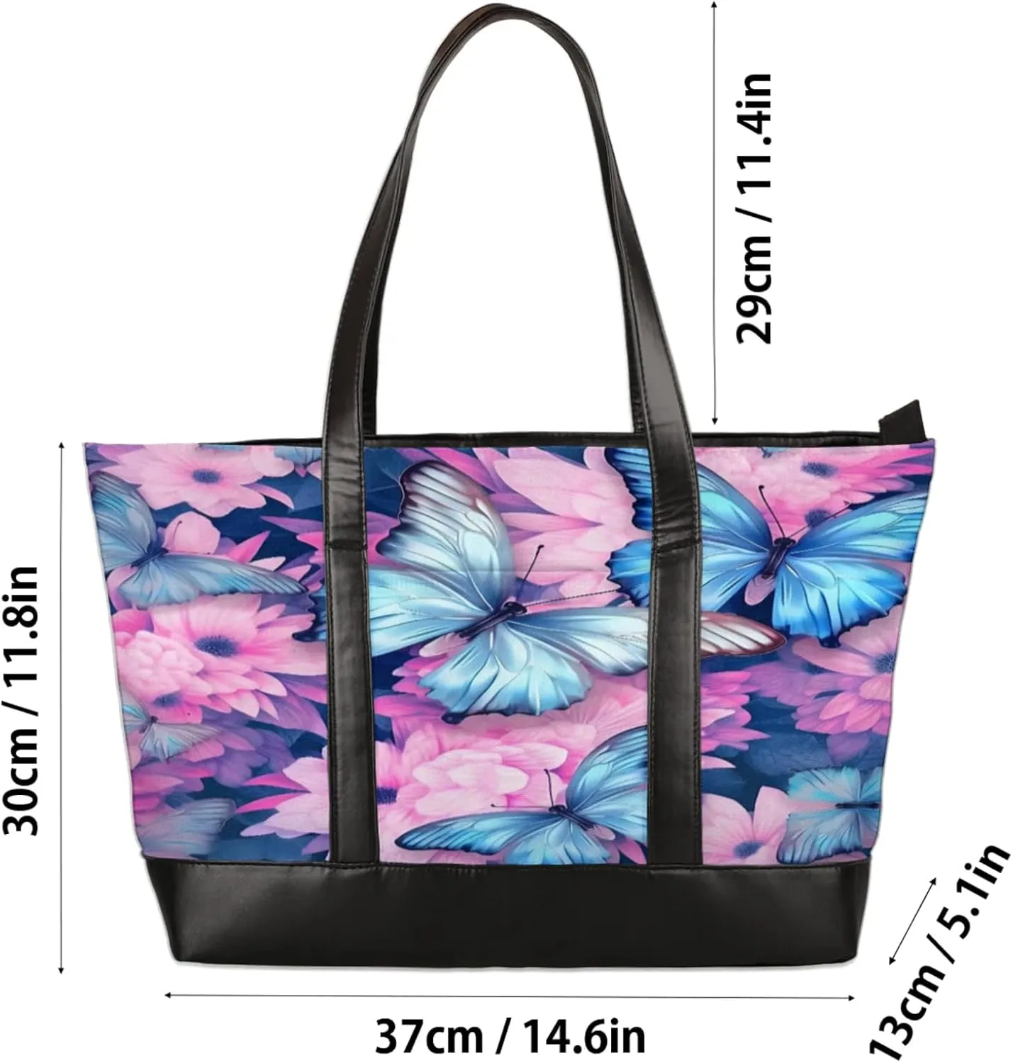 Women Tote Bag with Zipper, Shopper Handbag Travel Purse, PU Leather Laptop Tote Bags, Weekender Tote Bags