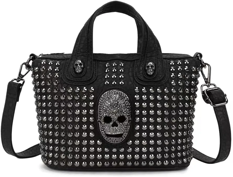 Women Tote Bags Studded Handbag Skull Satchel Gothic Shoulder Bag Purse