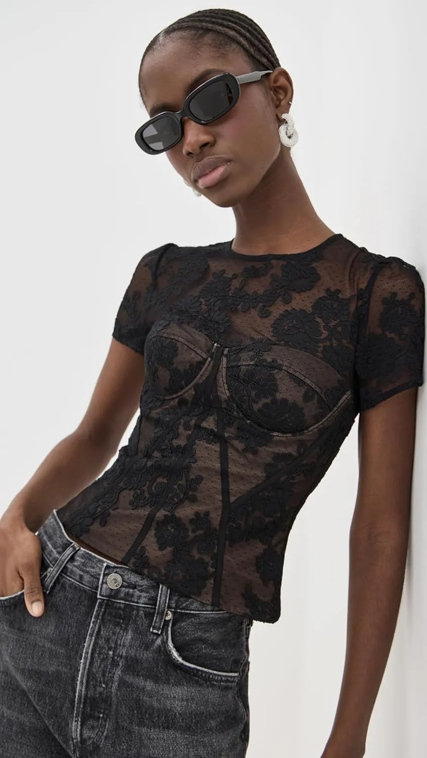 Women's Black Lace Bustier Top
