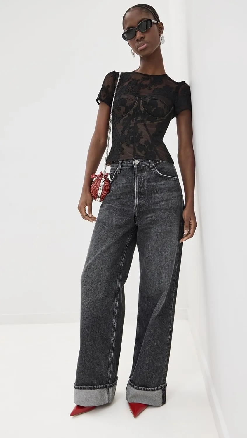 Women's Black Lace Bustier Top