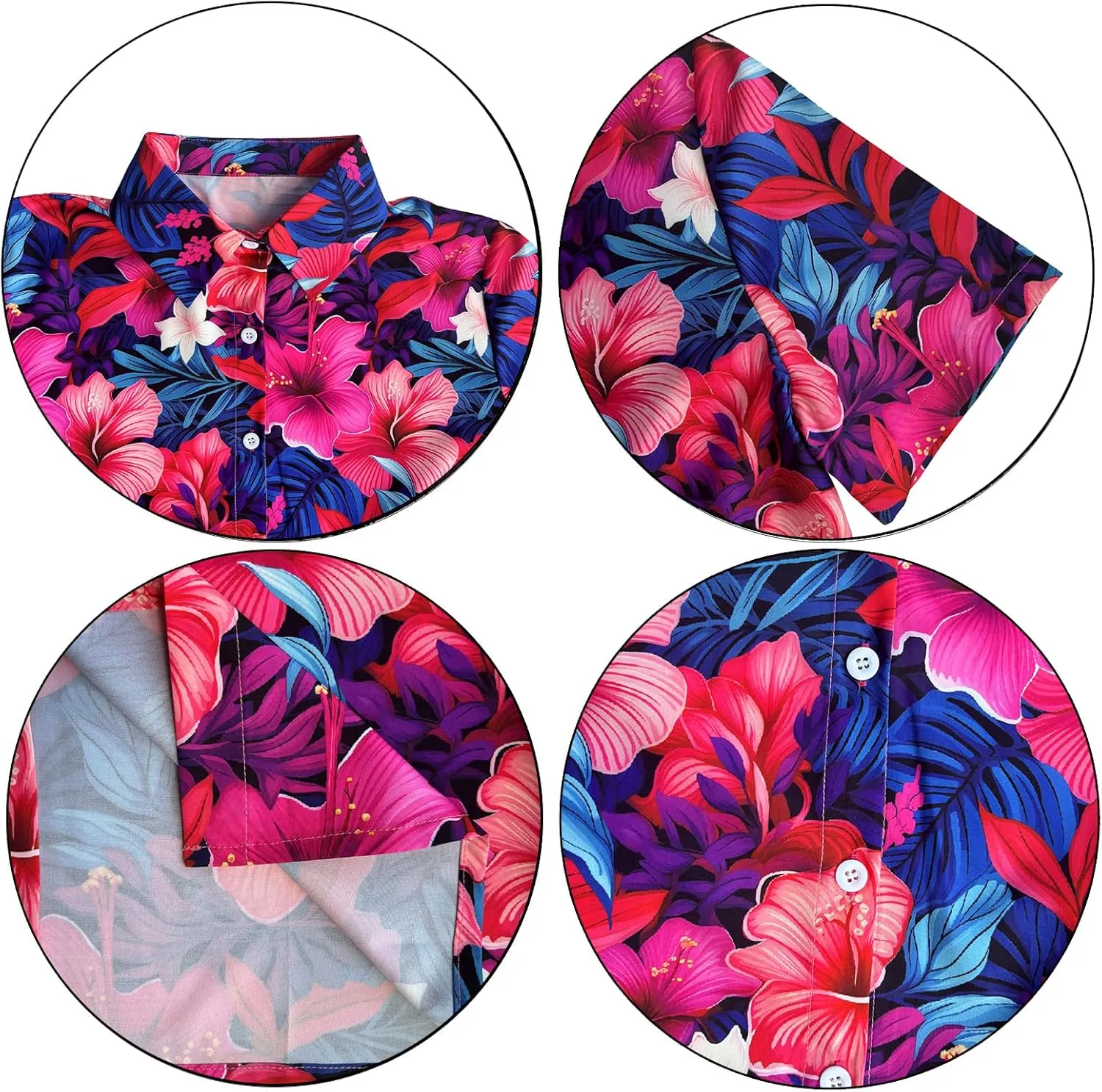 Women's Button Down Hawaiian Shirts Tropical V Neck Summer Beach Blouses Tops Floral Print Vintage Short Sleeve Tees