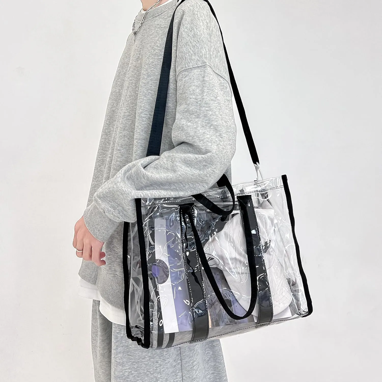 Women's Fashion Shoulder Cross Bag PVC Transparent Beach Bag Large Capacity Can Store Daily Necessities