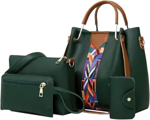 Women's Handbags 4 Pcs/Set Women Handbag Messenger Bags for Ladies Fashion Shoulder Bag Lady PU Leather Casual Female Shopper Tote(Green)