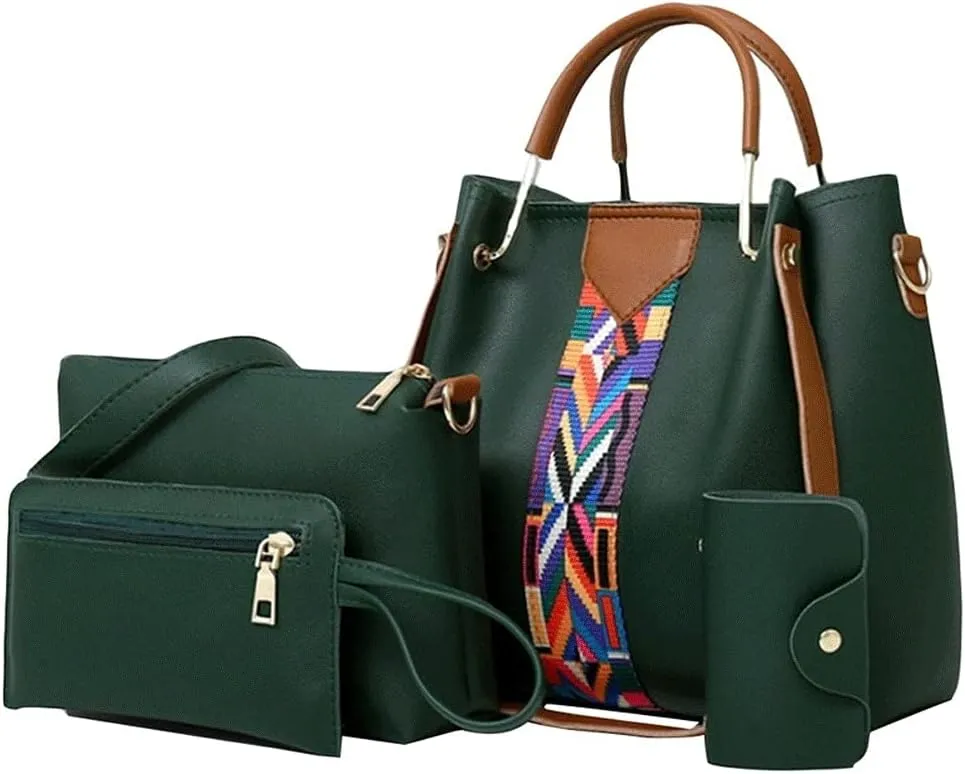 Women's Handbags 4 Pcs/Set Women Handbag Messenger Bags for Ladies Fashion Shoulder Bag Lady PU Leather Casual Female Shopper Tote(Green)