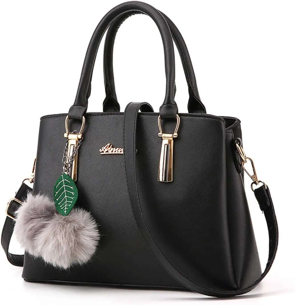 Women's Large Capacity Shoulder Casual Messenger Winter Hair Ball Decoration Handbag