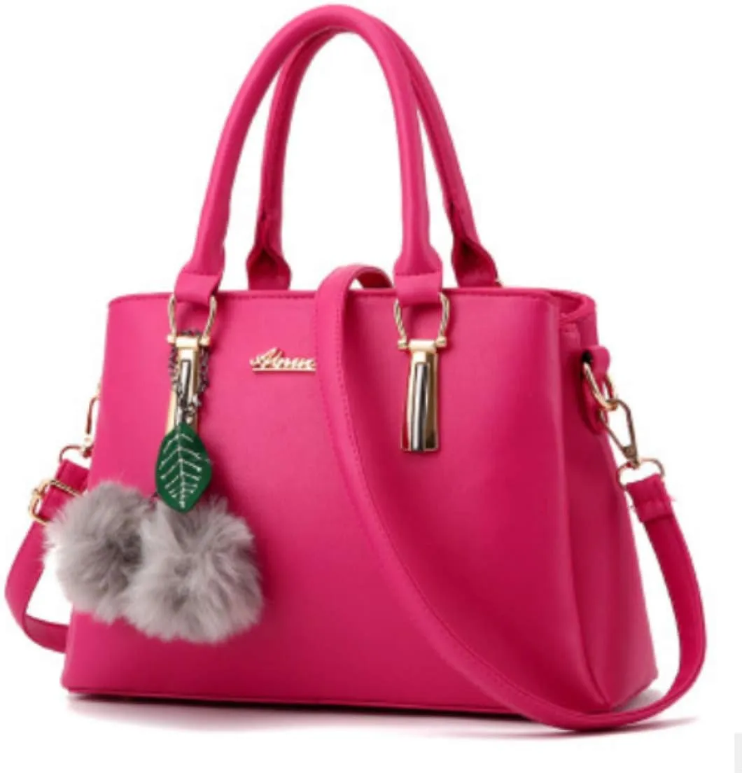 Women's Large Capacity Shoulder Casual Messenger Winter Hair Ball Decoration Handbag