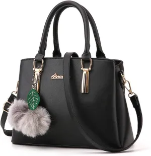 Women's Large Capacity Shoulder Casual Messenger Winter Hair Ball Decoration Handbag