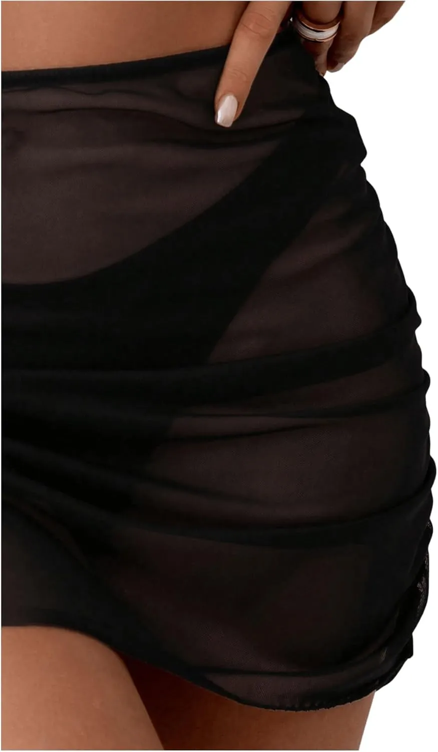 Women's Mesh Sheer High Waisted Bikini Cover Up Summer Swimsuits Bottoms Ruched Beach Skirts