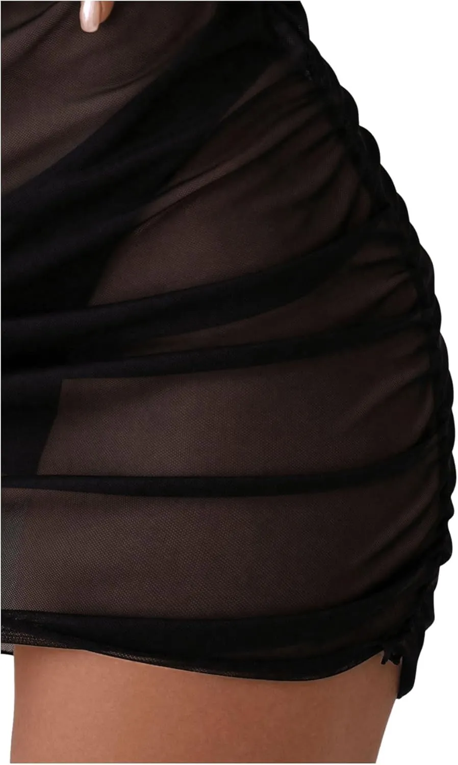 Women's Mesh Sheer High Waisted Bikini Cover Up Summer Swimsuits Bottoms Ruched Beach Skirts