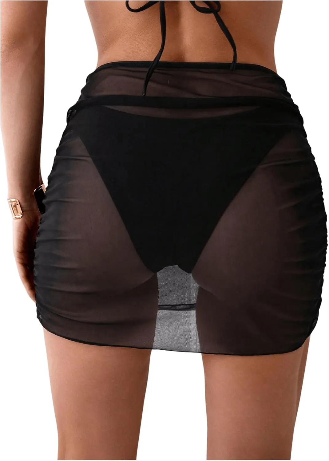 Women's Mesh Sheer High Waisted Bikini Cover Up Summer Swimsuits Bottoms Ruched Beach Skirts