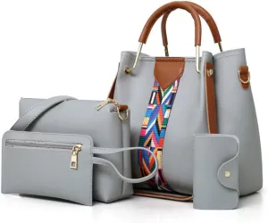 Women's PU Four-piece Set Bag Fashion Shoulder Portable Messenger Ribbon Handbag