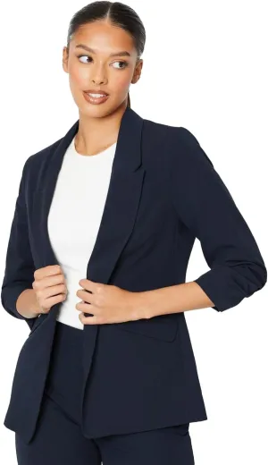 Women's Ruched Blazer, Navy blue, 12 US
