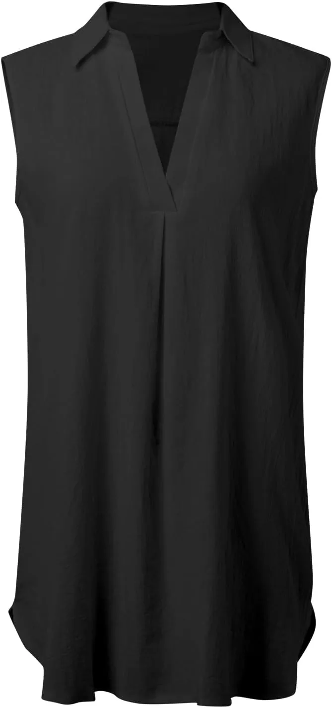 Womens Sleeveless Swimsuit Coverup Collar V Neck Bathing Suit Cover Ups Summer Swimwear Bikini Beach Casual Dresses