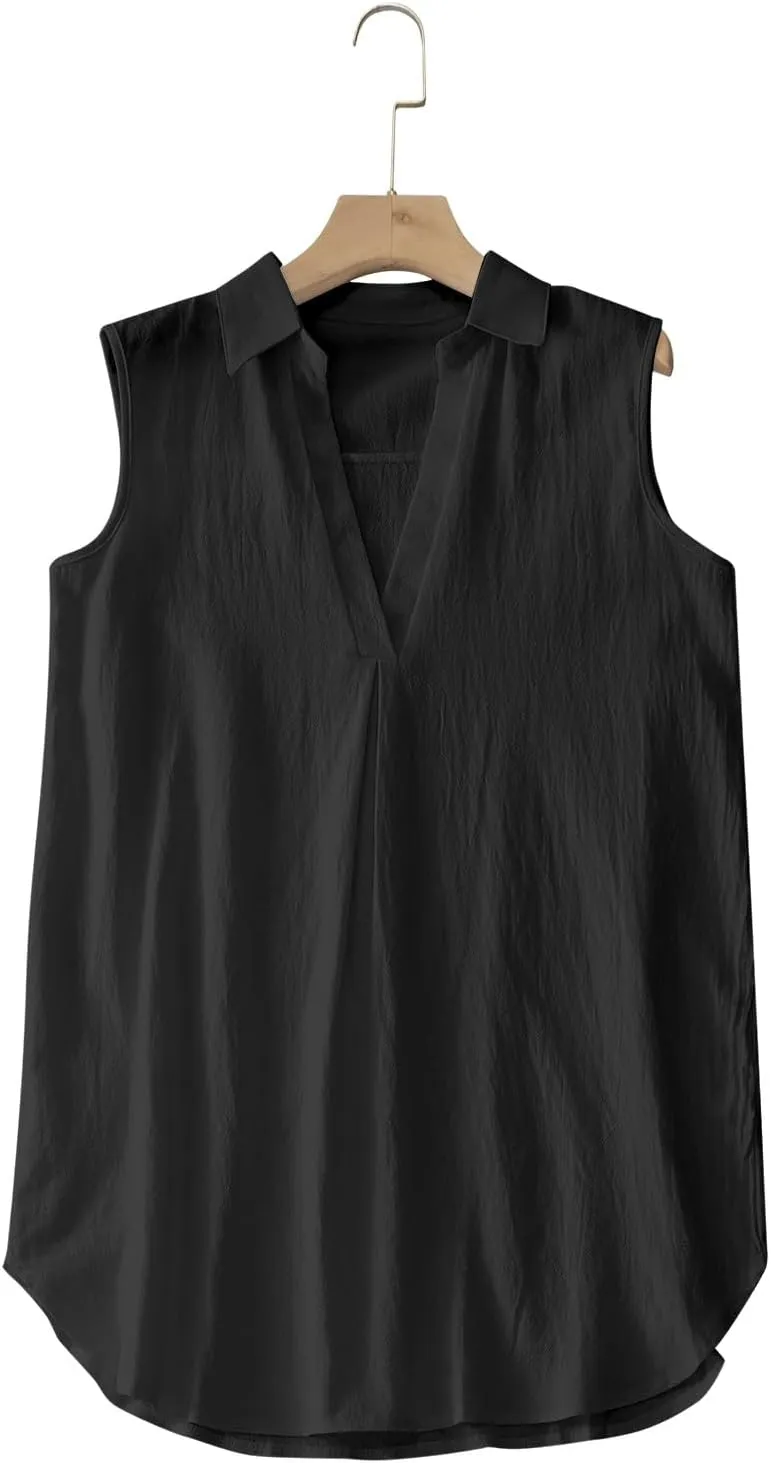 Womens Sleeveless Swimsuit Coverup Collar V Neck Bathing Suit Cover Ups Summer Swimwear Bikini Beach Casual Dresses